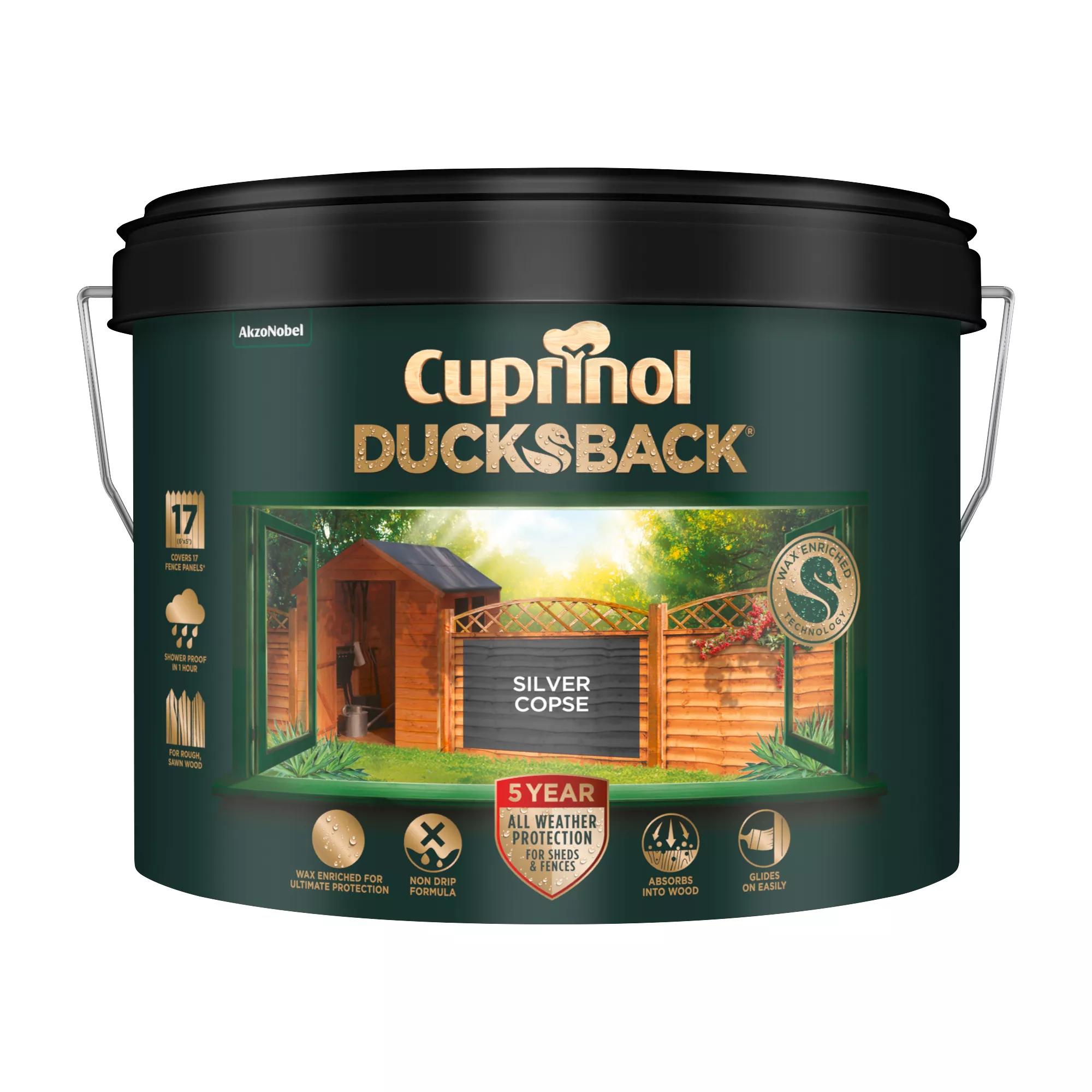 Cuprinol 5 Year Ducksback Silver Copse Matt Exterior Wood Paint, 9L 4 Cuprinol 5 Year Ducksback Silver Copse Matt Exterior Wood Paint, 9L - Image 2