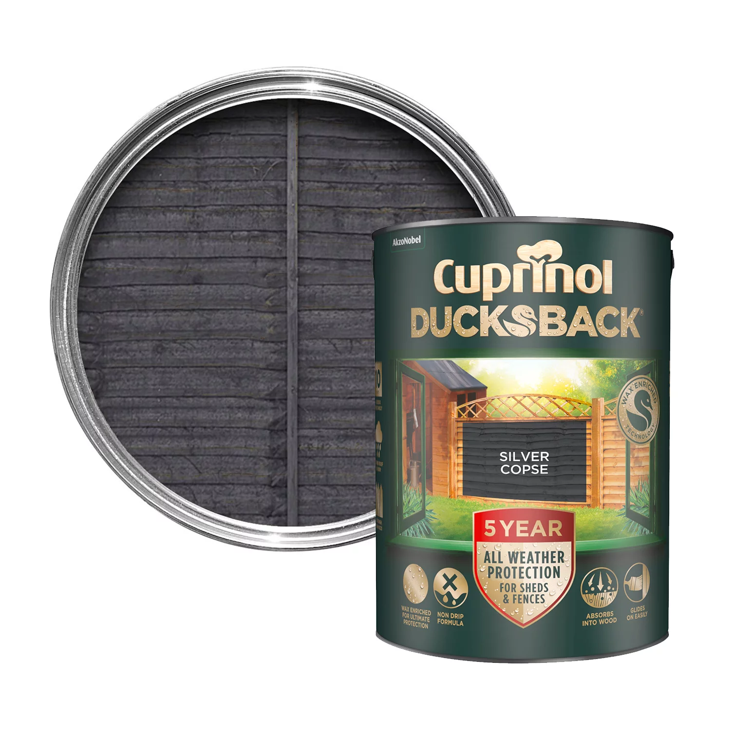 Cuprinol 5 Year Ducksback Silver Copse Matt Fence & Shed Treatment, 5L 3 Cuprinol 5 Year Ducksback Silver Copse Matt Fence & Shed Treatment, 5L