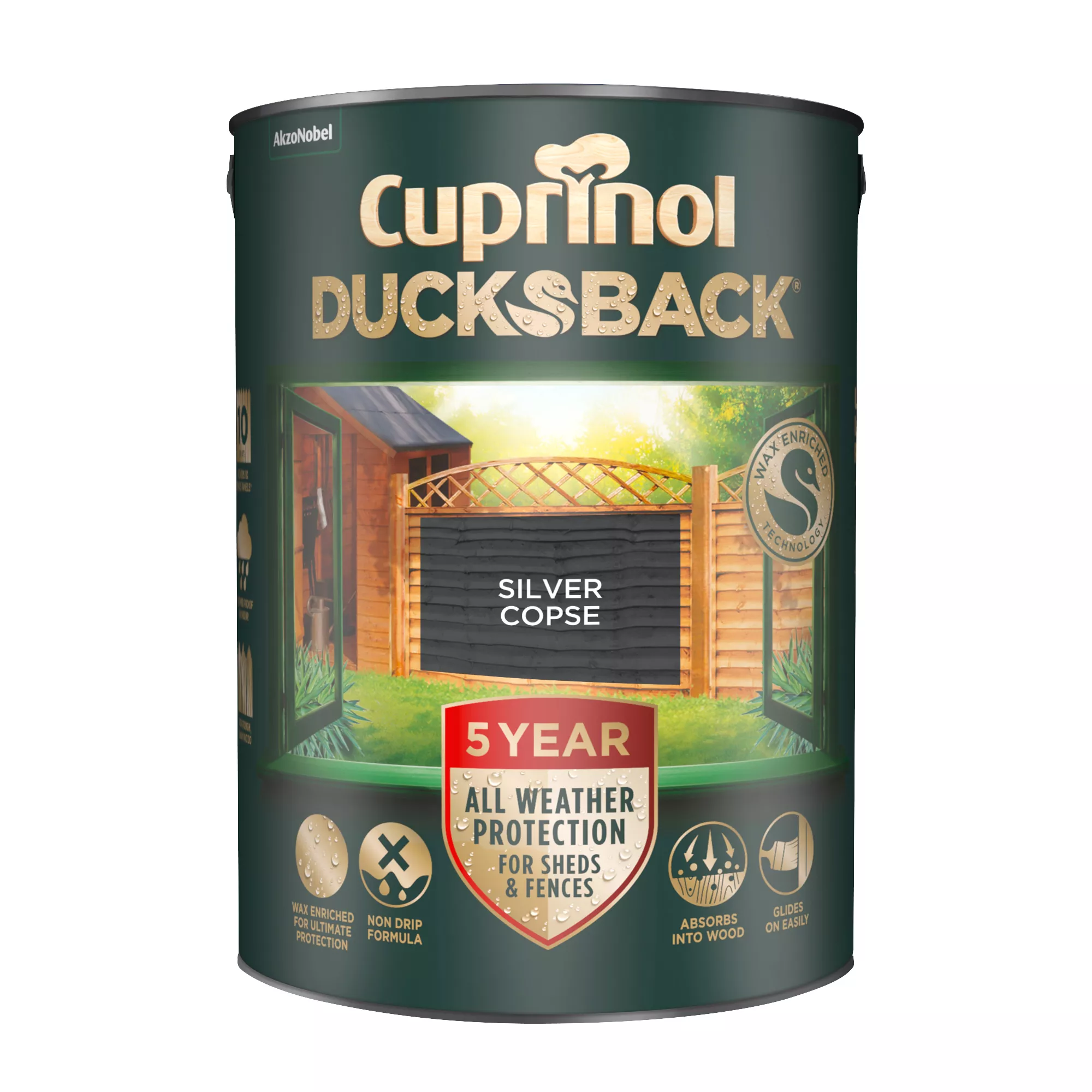 Cuprinol 5 Year Ducksback Silver Copse Matt Fence & Shed Treatment, 5L 4 Cuprinol 5 Year Ducksback Silver Copse Matt Fence & Shed Treatment, 5L - Image 2