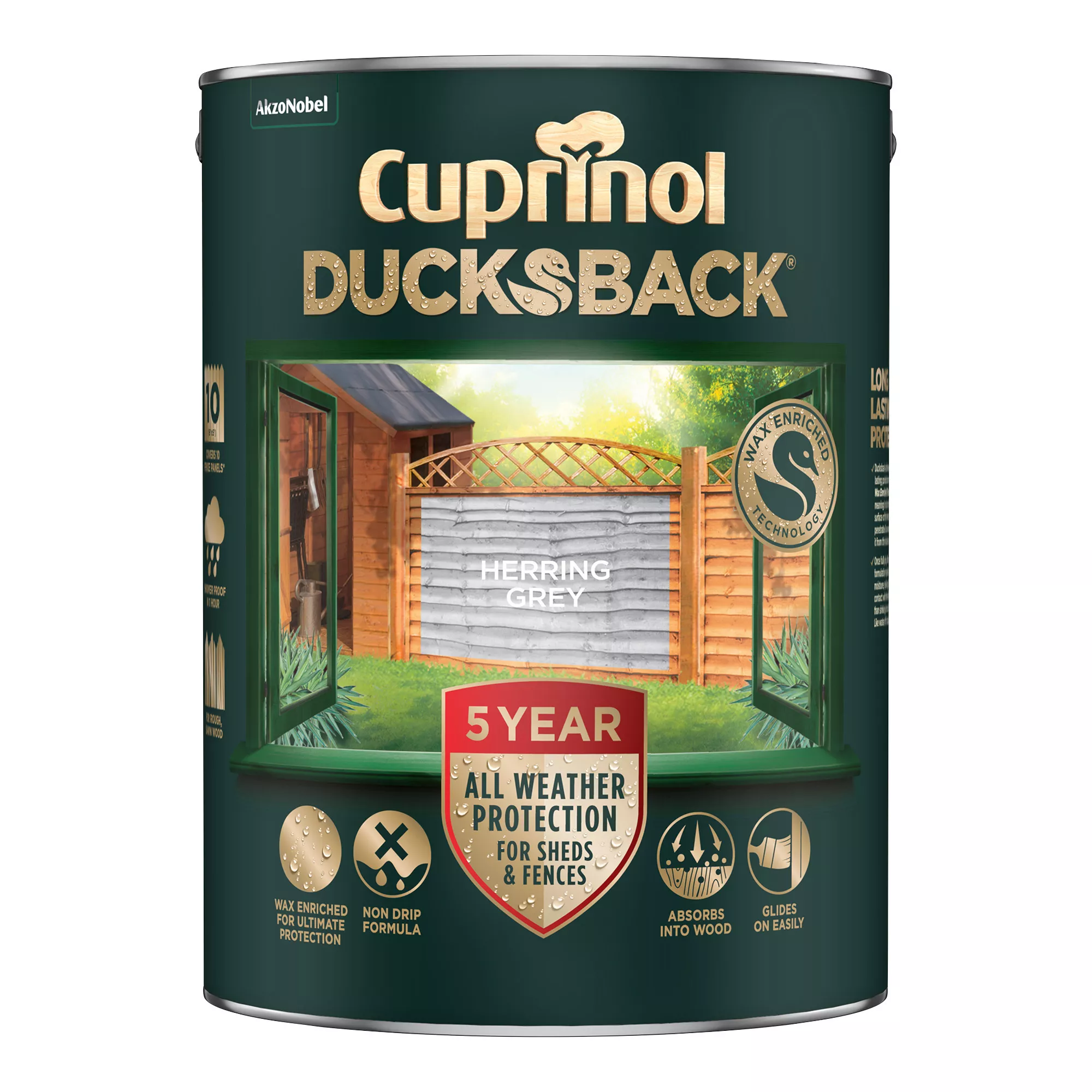 Cuprinol Ducksback Herring Grey Matt Arbours, Fencing, Gates, Sheds & Summerhouses Treatment, 5L 4 Cuprinol Ducksback Herring Grey Matt Arbours, Fencing, Gates, Sheds & Summerhouses Treatment, 5L - Image 2
