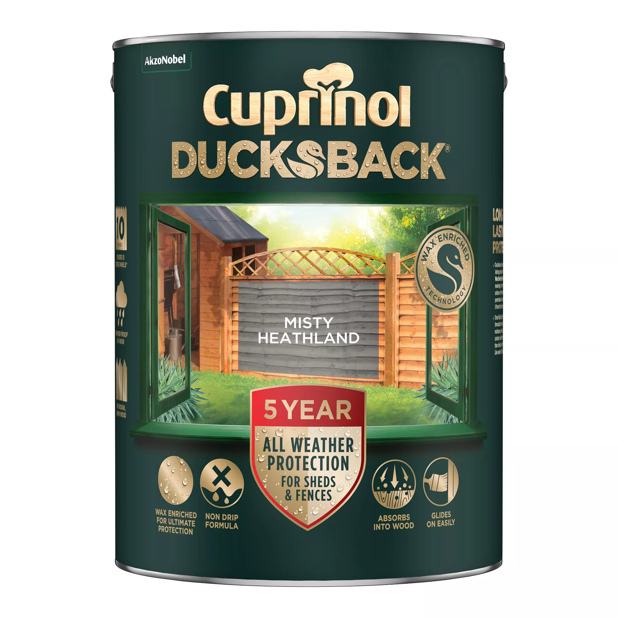 Cuprinol Ducksback Misty Heathland Matt Arbours, Fencing, Gates, Sheds & Summerhouses Treatment, 5L 4 Cuprinol Ducksback Misty Heathland Matt Arbours, Fencing, Gates, Sheds & Summerhouses Treatment, 5L - Image 2