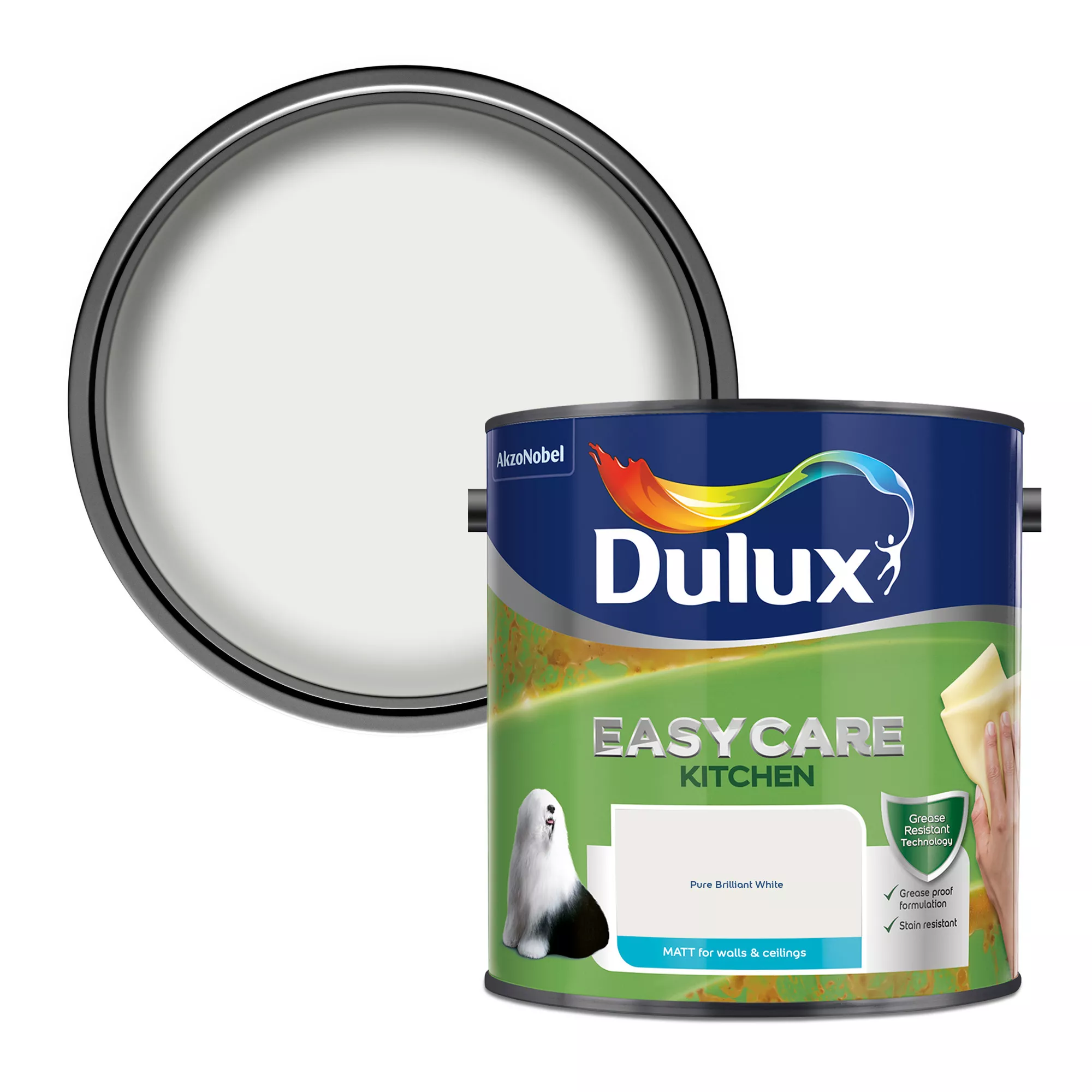 Dulux Easycare Kitchen Pure Brilliant White Matt Emulsion Paint, 2.5L 3 Dulux Easycare Kitchen Pure Brilliant White Matt Emulsion Paint, 2.5L