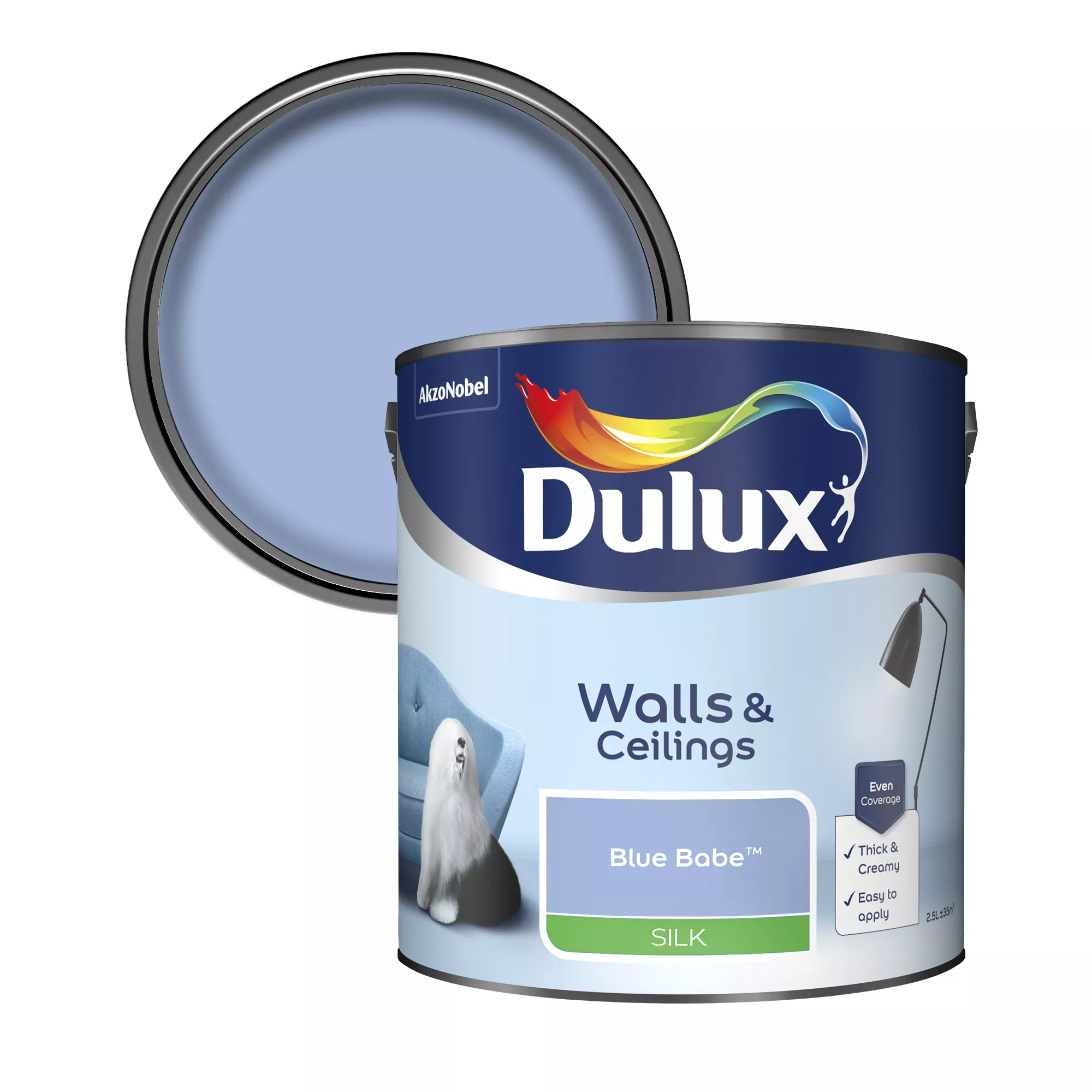 Dulux Walls & Ceilings Blue Babe Silk Emulsion Paint, 2.5L 3 Dulux Walls & Ceilings Blue Babe Silk Emulsion Paint, 2.5L