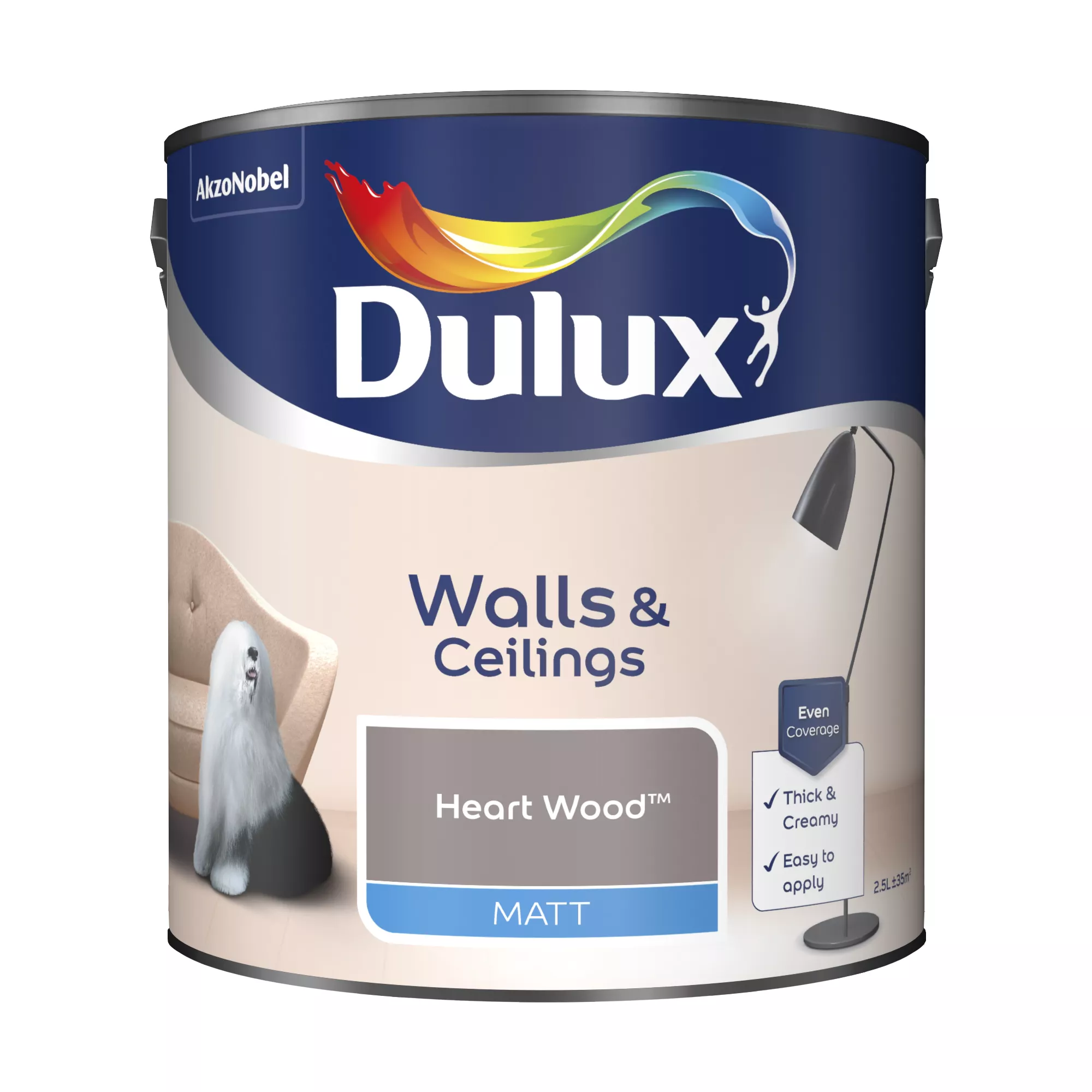 Dulux Walls & Ceilings Heart Wood Matt Emulsion Paint, 2.5L 4 Dulux Walls & Ceilings Heart Wood Matt Emulsion Paint, 2.5L - Image 2
