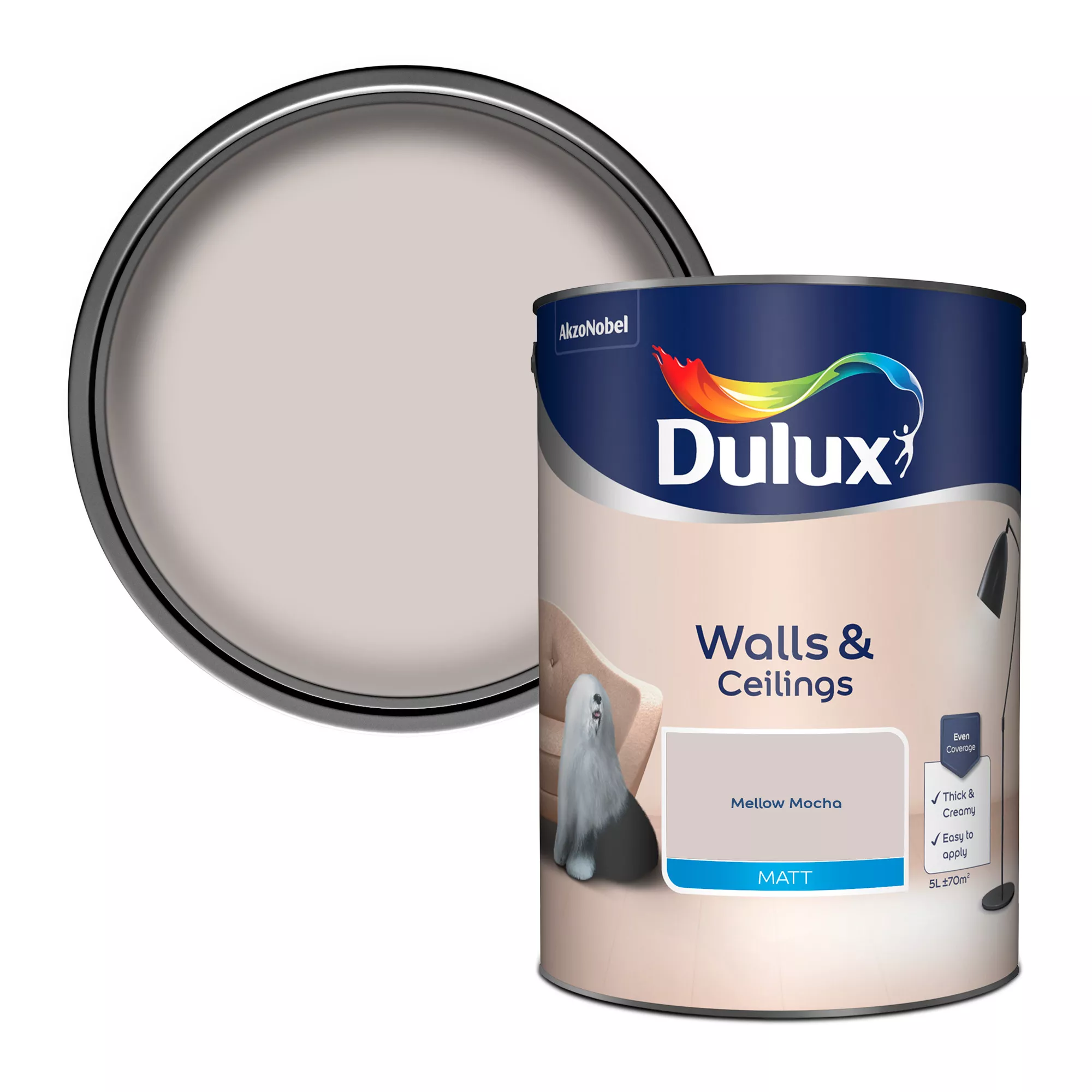 Dulux Walls & Ceilings Mellow Mocha Matt Emulsion Paint, 5L 3 Dulux Walls & Ceilings Mellow Mocha Matt Emulsion Paint, 5L