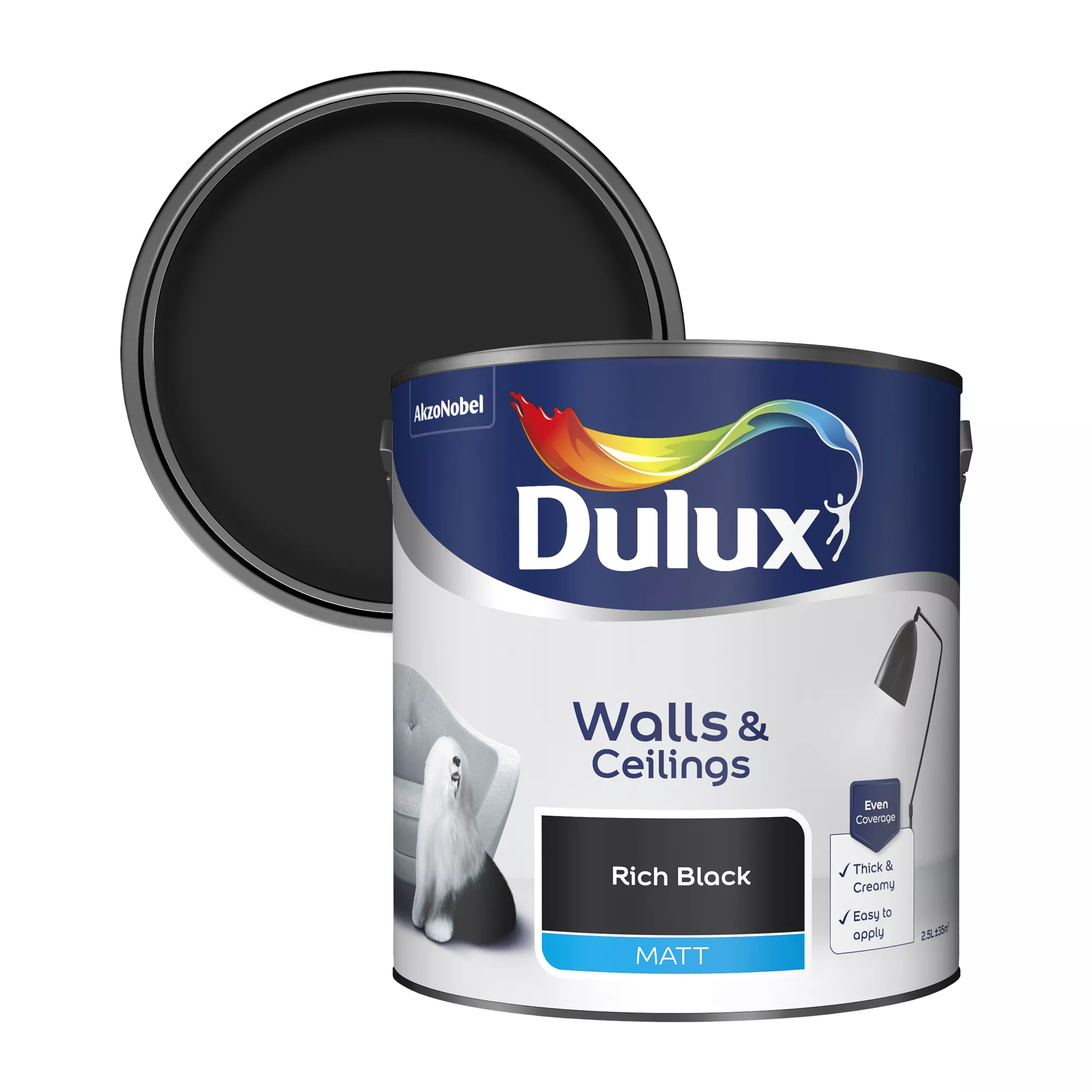 Dulux Walls & Ceilings Rich Black Matt Emulsion Paint, 2.5L 3 Dulux Walls & Ceilings Rich Black Matt Emulsion Paint, 2.5L