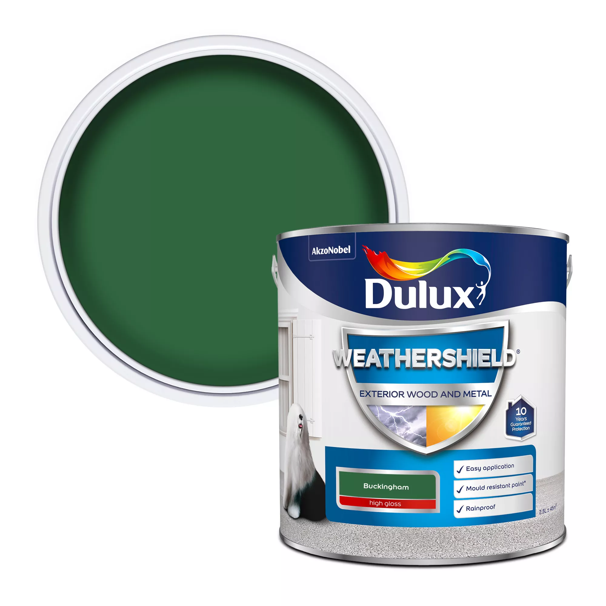 Dulux Weathershield Buckingham Green Gloss Exterior Metal & Wood Paint, 2.5L 3 Dulux Weathershield Buckingham Green Gloss Exterior Metal & Wood Paint, 2.5L