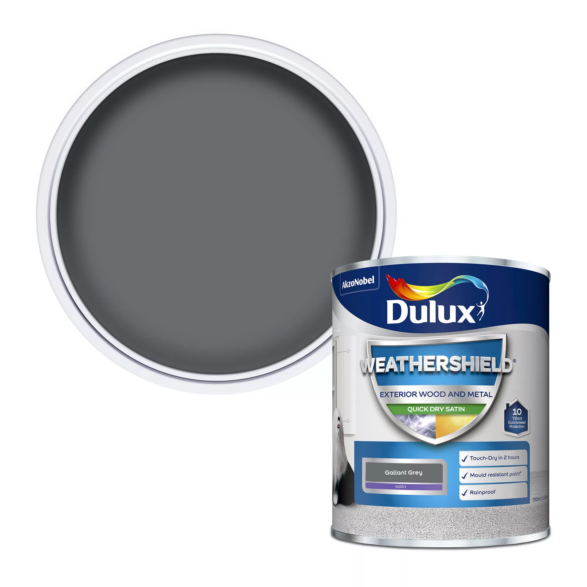 Dulux Weathershield Gallant Grey Satinwood Exterior Metal & Wood Paint, 750ml 3 Dulux Weathershield Gallant Grey Satinwood Exterior Metal & Wood Paint, 750ml