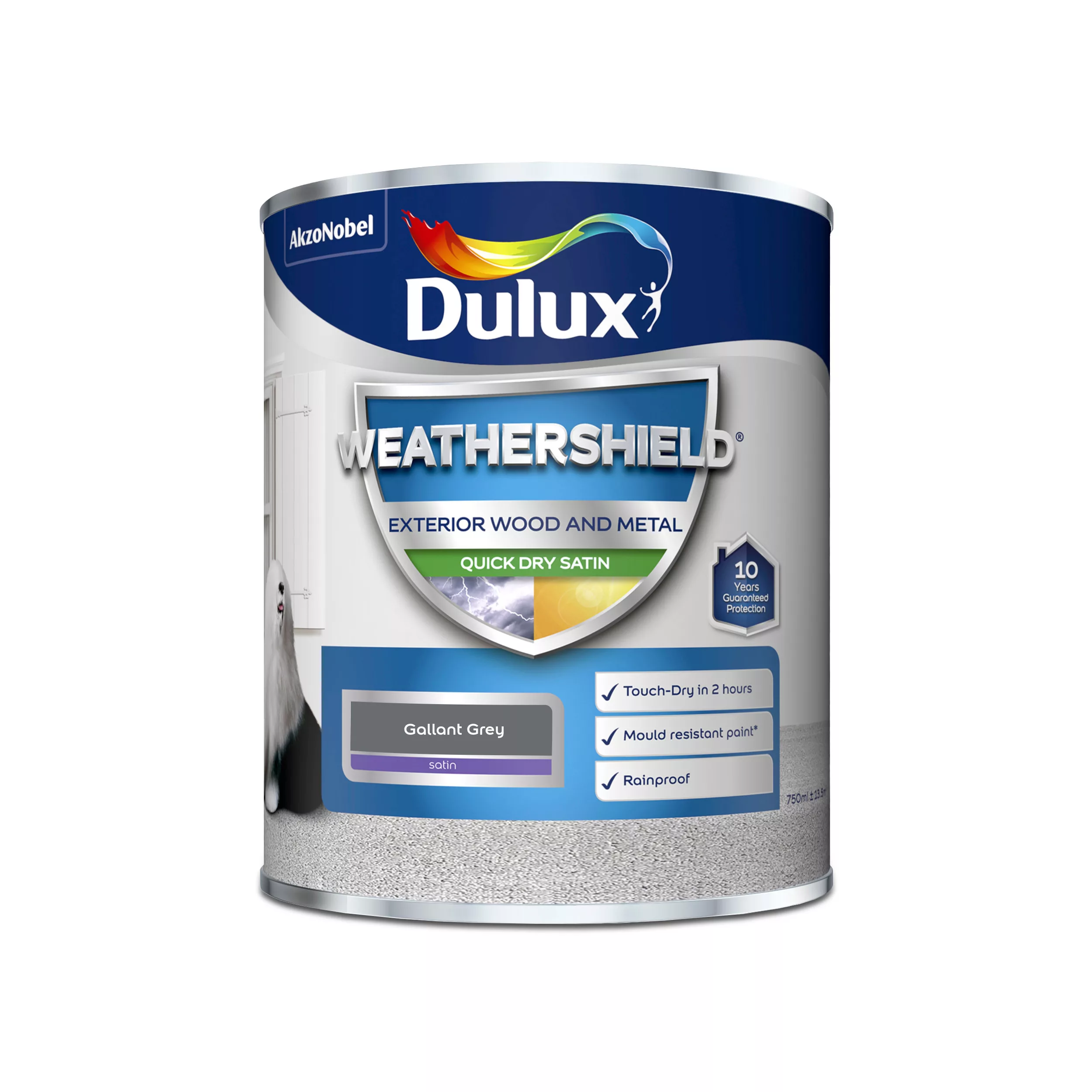 Dulux Weathershield Gallant Grey Satinwood Exterior Metal & Wood Paint, 750ml 4 Dulux Weathershield Gallant Grey Satinwood Exterior Metal & Wood Paint, 750ml - Image 2