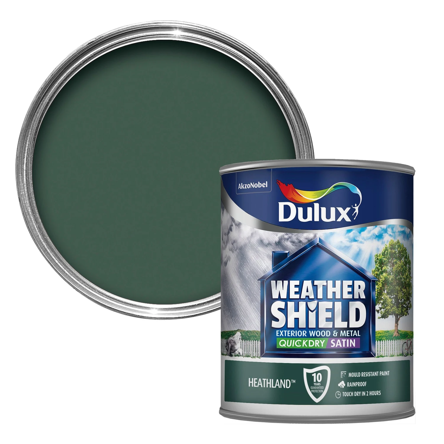 Dulux Weathershield Heathland Green Satinwood Exterior Metal & Wood Paint, 750ml 3 Dulux Weathershield Heathland Green Satinwood Exterior Metal & Wood Paint, 750ml