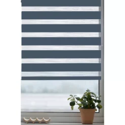 Elin Corded Dark Blue Striped Day & Night Roller Blind (W)60cm (L)180cm
