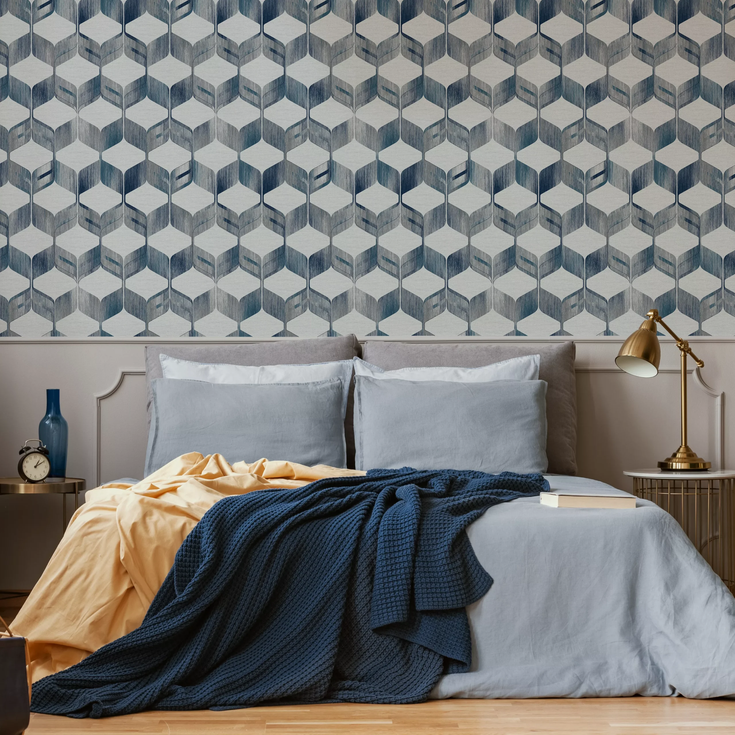 Fresco Maya Blue & Cream Geometric Smooth Wallpaper 7 Fresco Maya Blue & Cream Geometric Smooth Wallpaper - Image 5