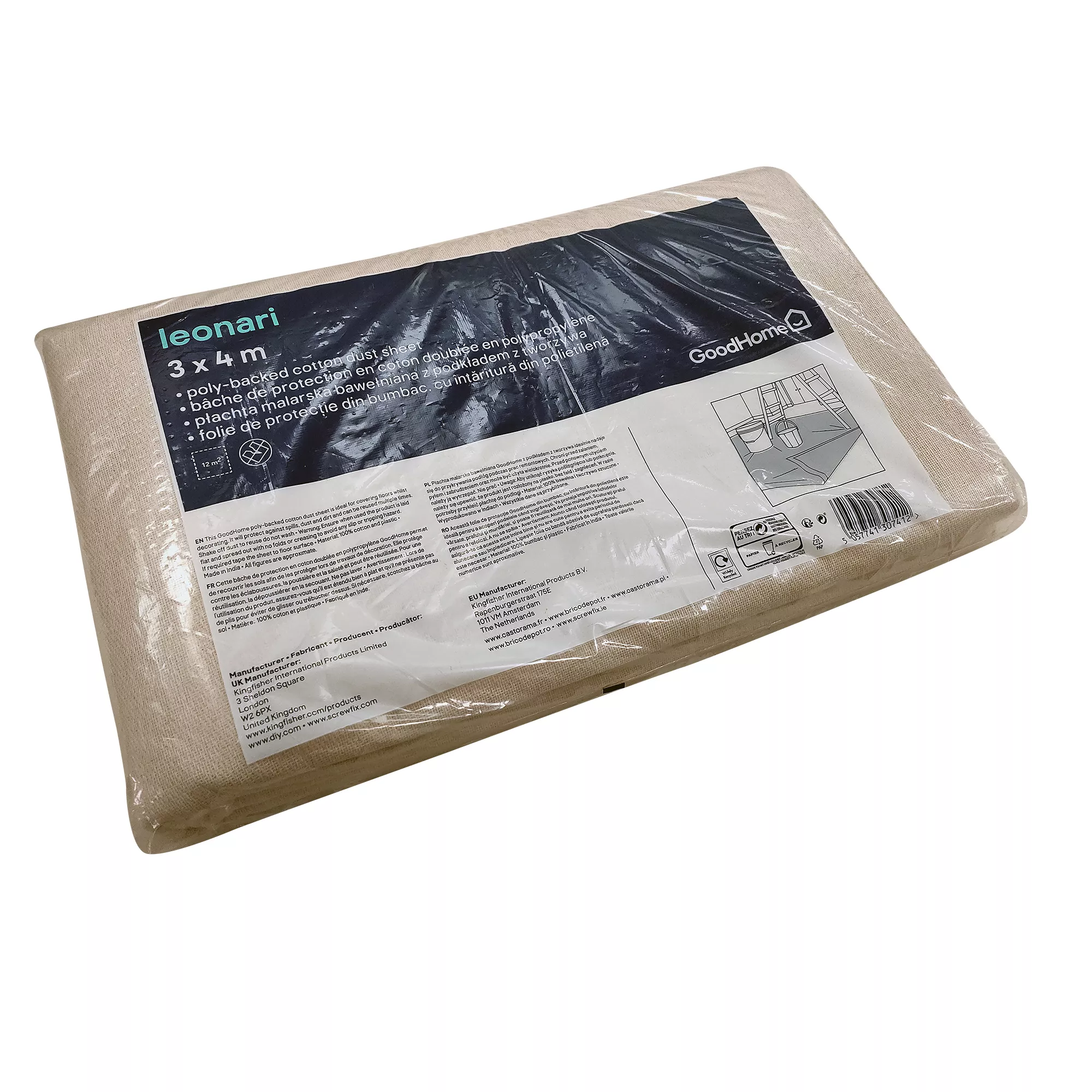 GoodHome Laminated Cotton Dust Sheet, (L)4m, (W)3m 4 GoodHome Laminated Cotton Dust Sheet, (L)4m, (W)3m - Image 2