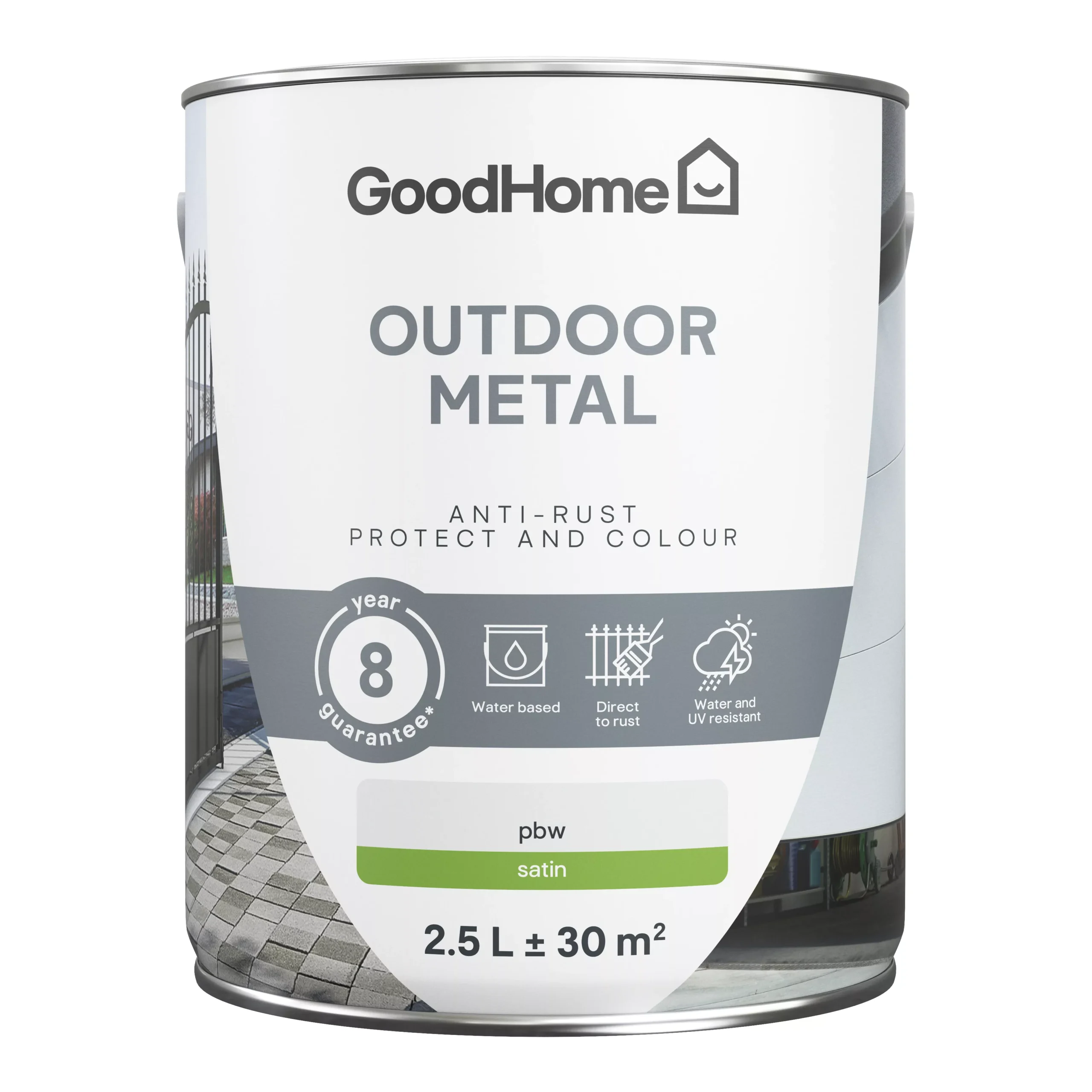 GoodHome Outdoor White Satinwood Exterior Metal Paint, 2.5L Tin 4 GoodHome Outdoor White Satinwood Exterior Metal Paint, 2.5L Tin - Image 2