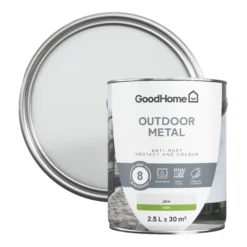 GoodHome Outdoor White Satinwood Exterior Metal Paint, 2.5L Tin