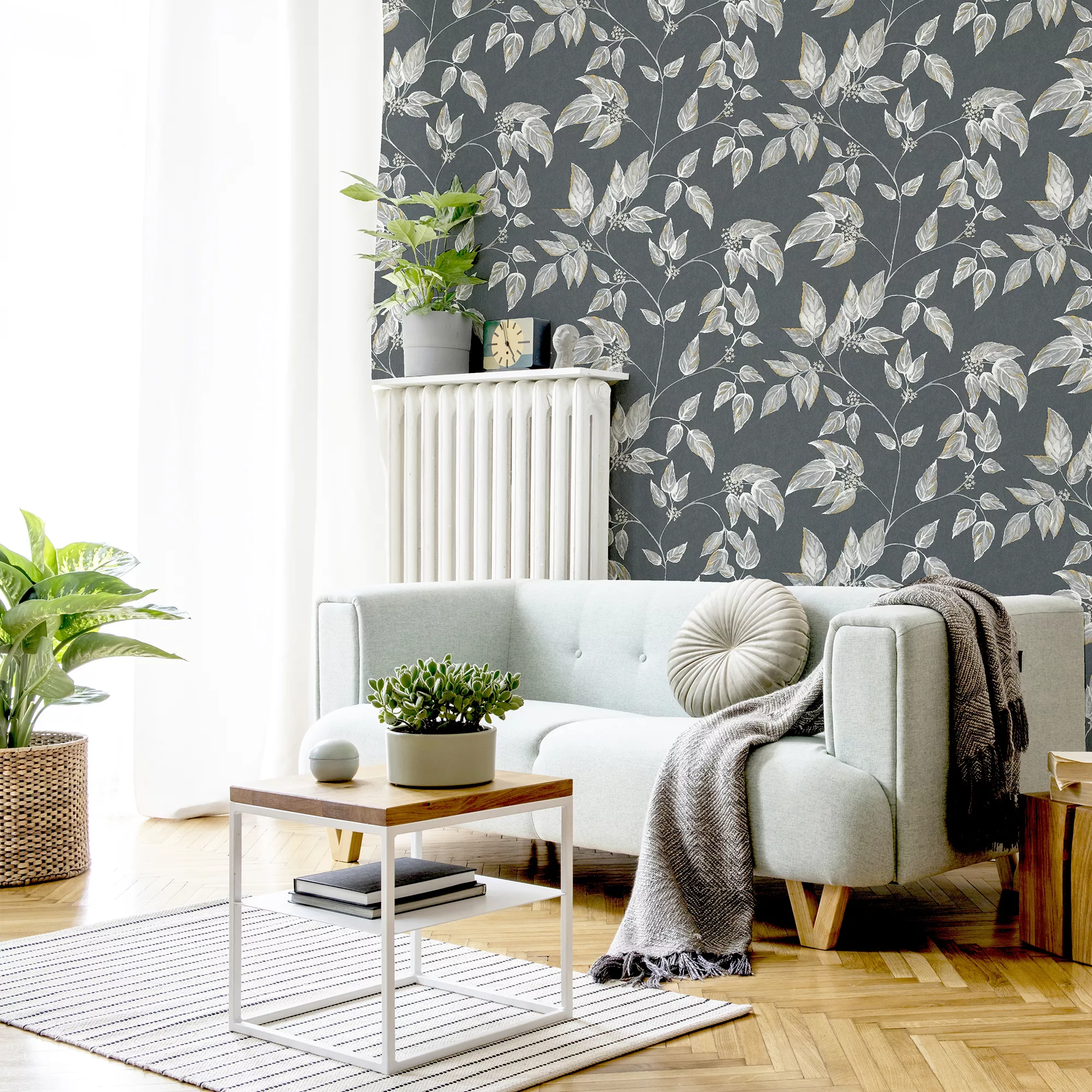GoodHome Sapph Grey Leaf Textured Wallpaper 4 GoodHome Sapph Grey Leaf Textured Wallpaper - Image 2