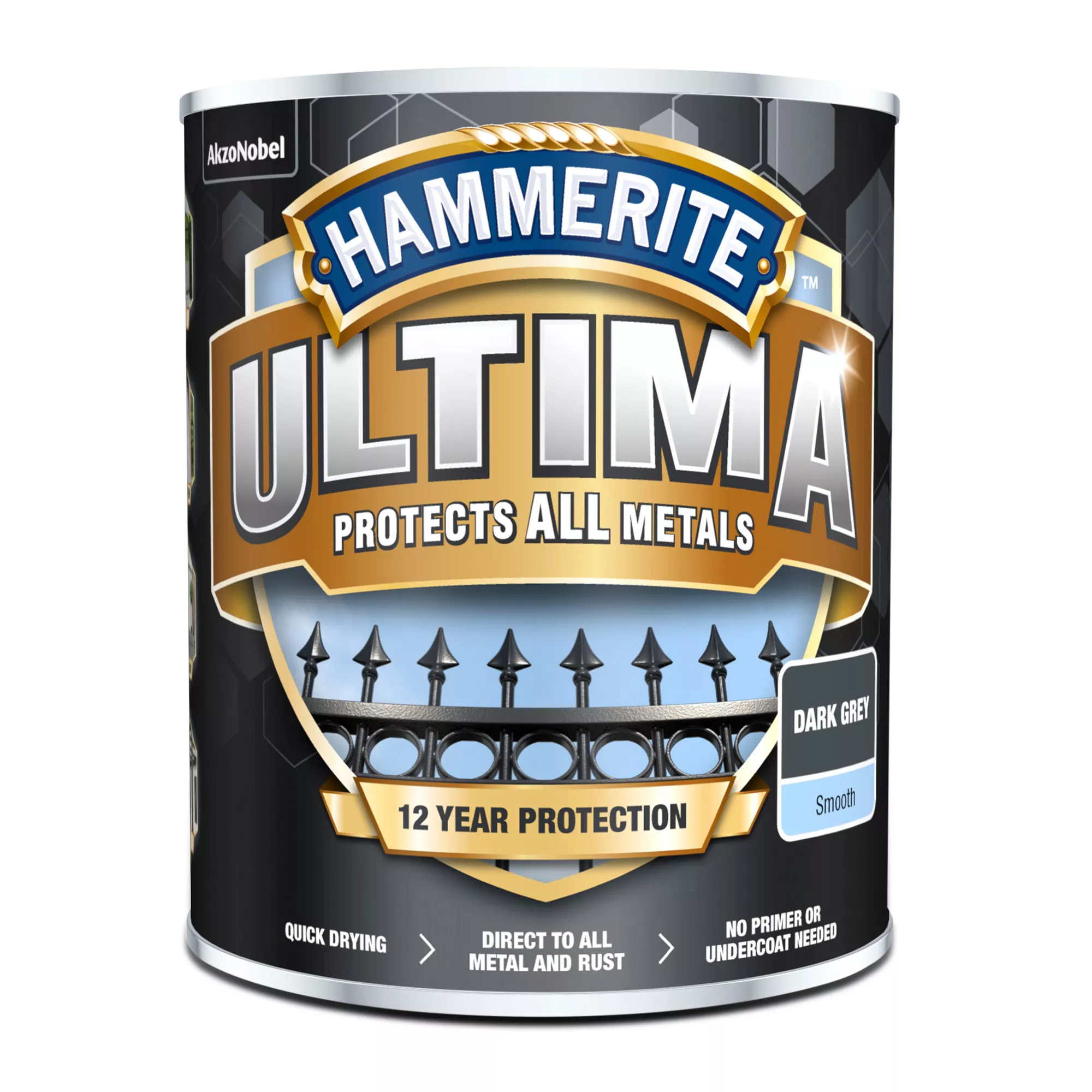 Hammerite Ultima Dark Grey Gloss Multi-surface Exterior Metal Paint, 750ml 4 Hammerite Ultima Dark Grey Gloss Multi-surface Exterior Metal Paint, 750ml - Image 2