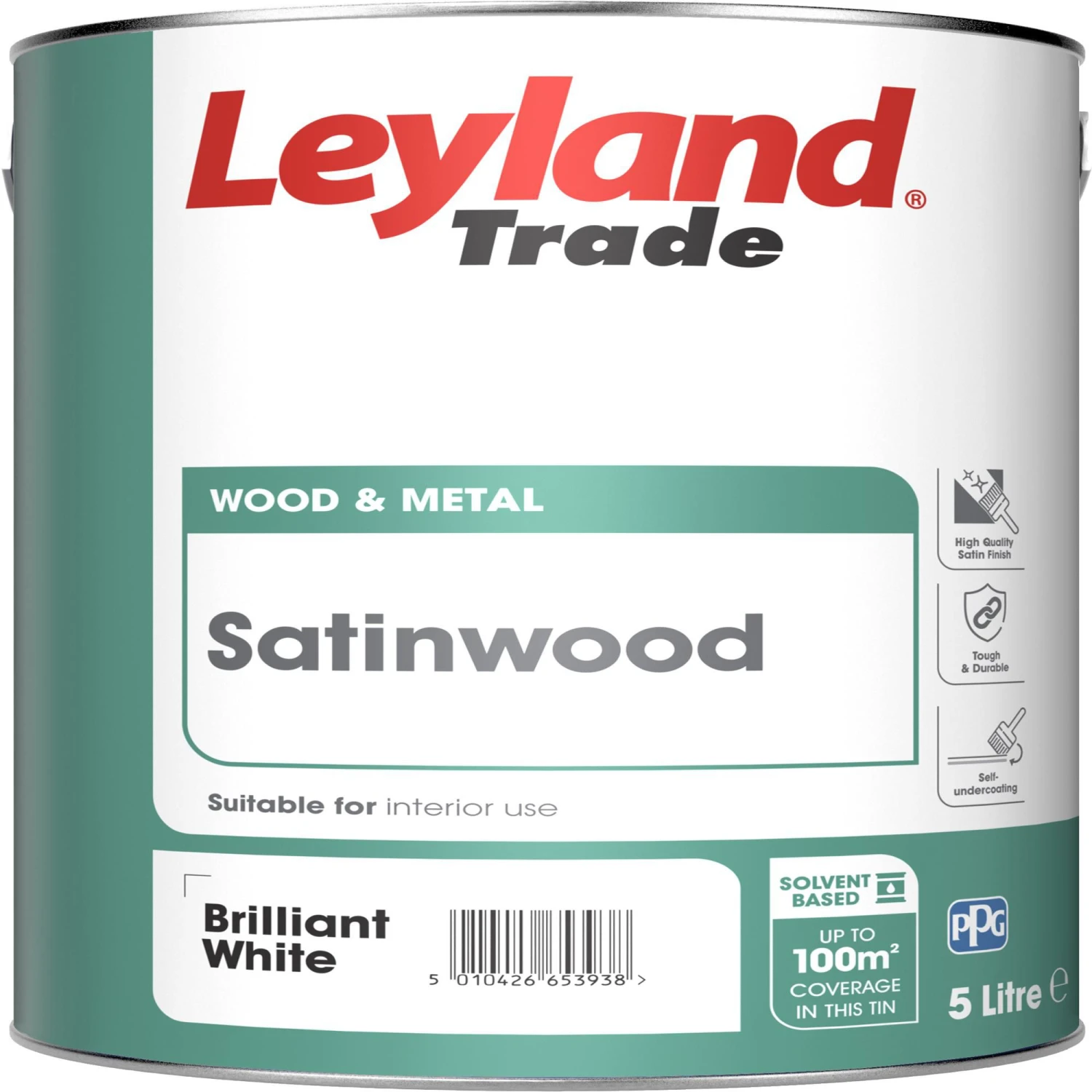 Leyland Trade Pure Brilliant White Satinwood Metal & Wood Paint, 5L 3 Leyland Trade Pure Brilliant White Satinwood Metal & Wood Paint, 5L