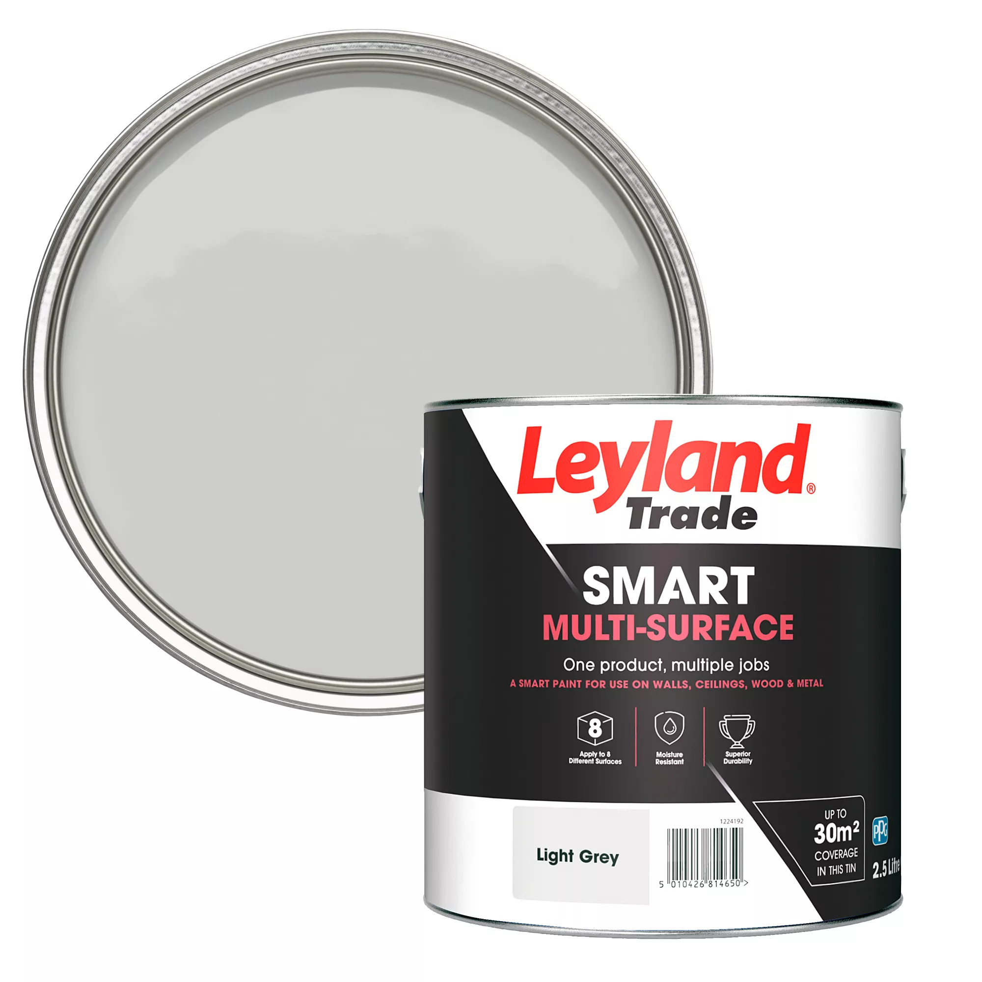 Leyland Trade Smart Light Grey Mid Sheen Multi-surface Paint, 2.5L 3 Leyland Trade Smart Light Grey Mid Sheen Multi-surface Paint, 2.5L