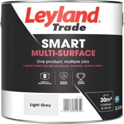 Leyland Trade Smart Light Grey Mid Sheen Multi-surface Paint, 2.5L 7 Leyland Trade Smart Light Grey Mid Sheen Multi-surface Paint, 2.5L -Paint Decoration leyland trade smart light grey mid sheen multi surface paint 2 5l5010426814650 02c bq