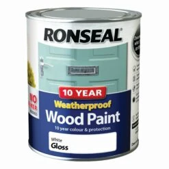 Ronseal 10 Year Weatherproof Wood Paint White Gloss Exterior Wood Paint, 750ml Tin