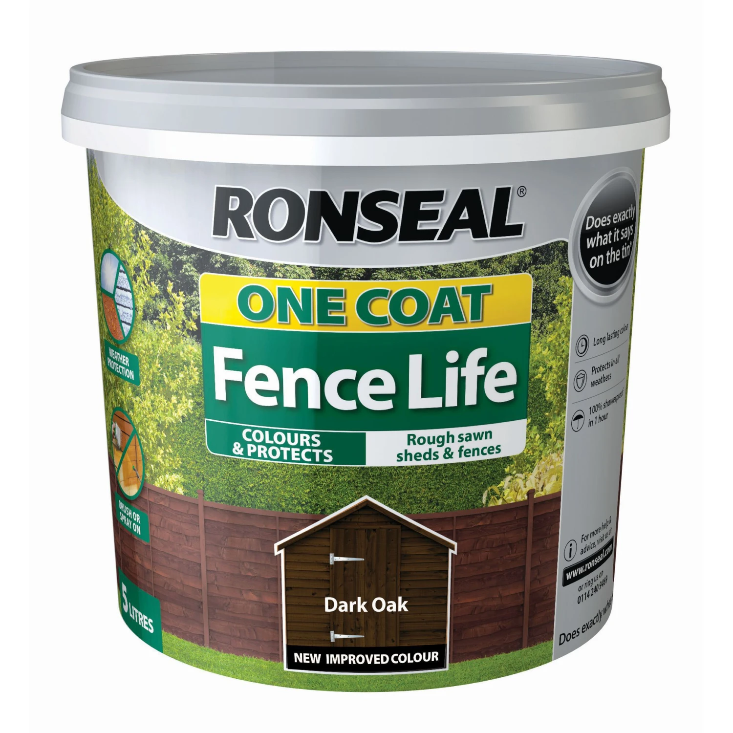 Ronseal One Coat Fence Life Dark Oak Matt Fence & Shed Treatment, 5L 3 Ronseal One Coat Fence Life Dark Oak Matt Fence & Shed Treatment, 5L