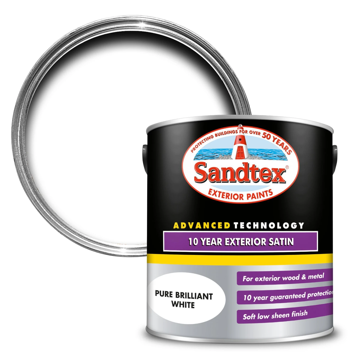 Sandtex 10 Year White Satinwood Exterior Metal & Wood Paint, 2.5L 3 Sandtex 10 Year White Satinwood Exterior Metal & Wood Paint, 2.5L