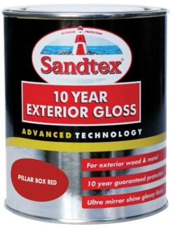 Sandtex Pillar Box Red Gloss Exterior Metal & Wood Paint, 750ml