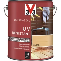 V33 Clear UV Resistant Decking Wood Oil, 5L 11 V33 Clear UV Resistant Decking Wood Oil, 5L -Paint Decoration v33 clear uv resistant decking wood oil 5l3153895163095 08c bq