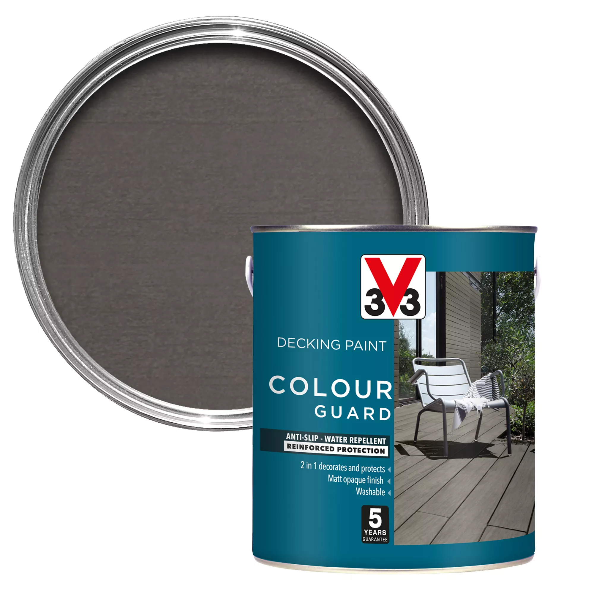 V33 Colour Guard Matt Dark Silver Decking Paint, 2.5L 3 V33 Colour Guard Matt Dark Silver Decking Paint, 2.5L