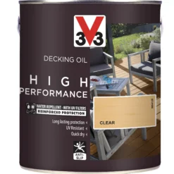 V33 High Performance Clear UV Resistant Decking Wood Oil, 2.5L -Paint Decoration v33 high performance clear uv resistant decking wood oil 2 5l3153895163040 08c bq