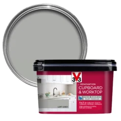 V33 Renovation Loft Grey Satinwood Cupboard & Cabinet Paint, 2L