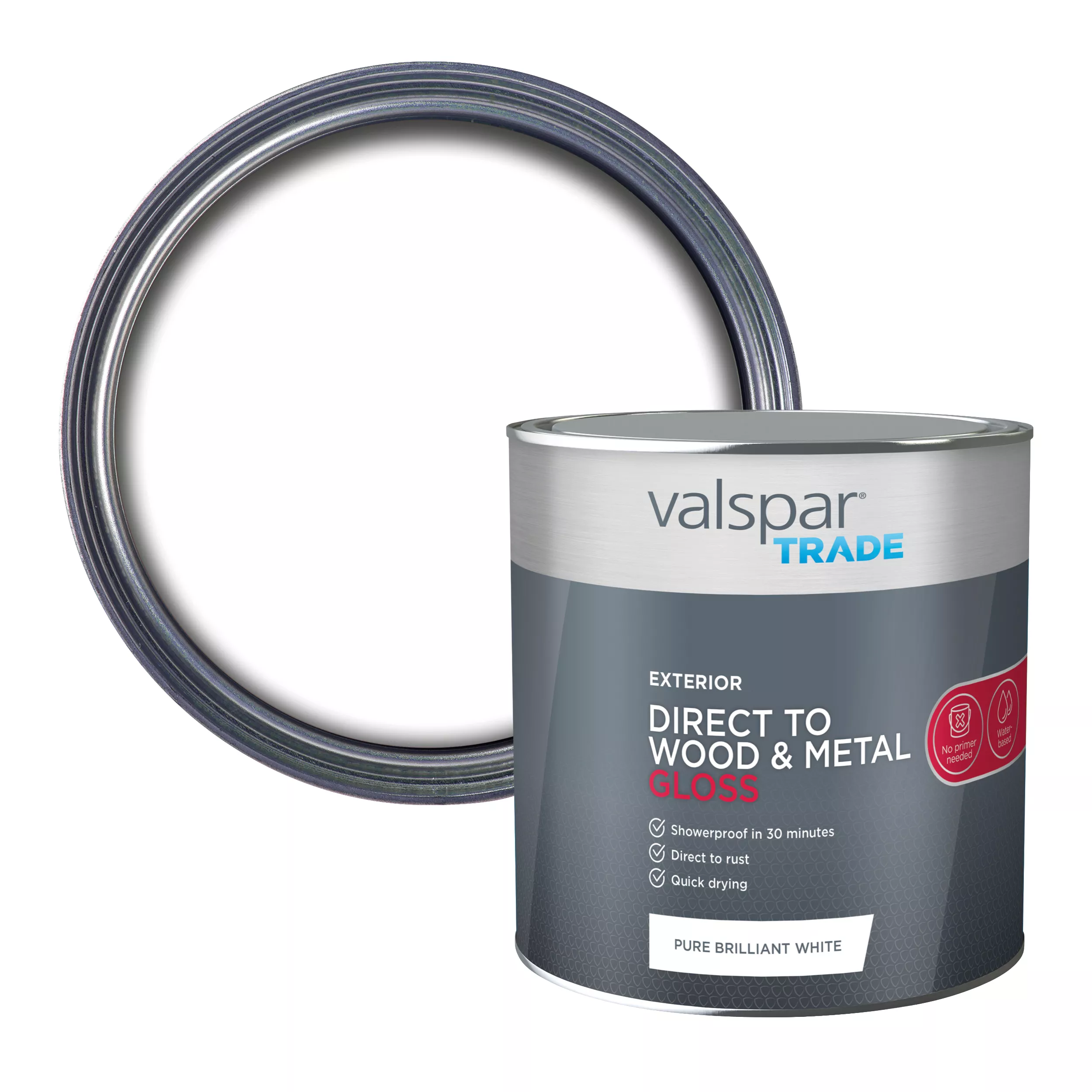 Valspar Trade Exterior Direct To Wood & Metal Pure Brilliant White Gloss Paint, 2.5L Tin 3 Valspar Trade Exterior Direct To Wood & Metal Pure Brilliant White Gloss Paint, 2.5L Tin